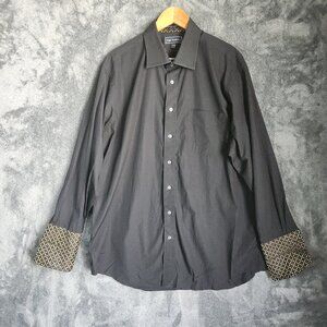 Paul Frederick Men's Dress Shirt Size 17-34 Black 100% Cotton French Cuffs EUC
